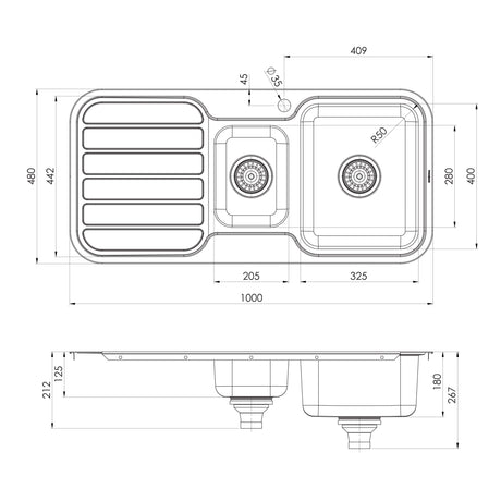 300-4211-1000-Series-1-1_3-RH-Bowl-Sink-with-D