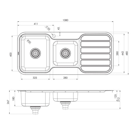 300-5111-1000-Series-1-3_4-LH-Bowl-Sink-with-D