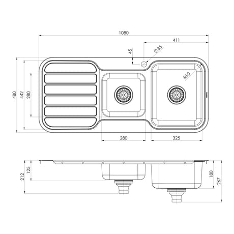 300-5211-1000-Series-1-3_4-RH-Bowl-Sink-with-D