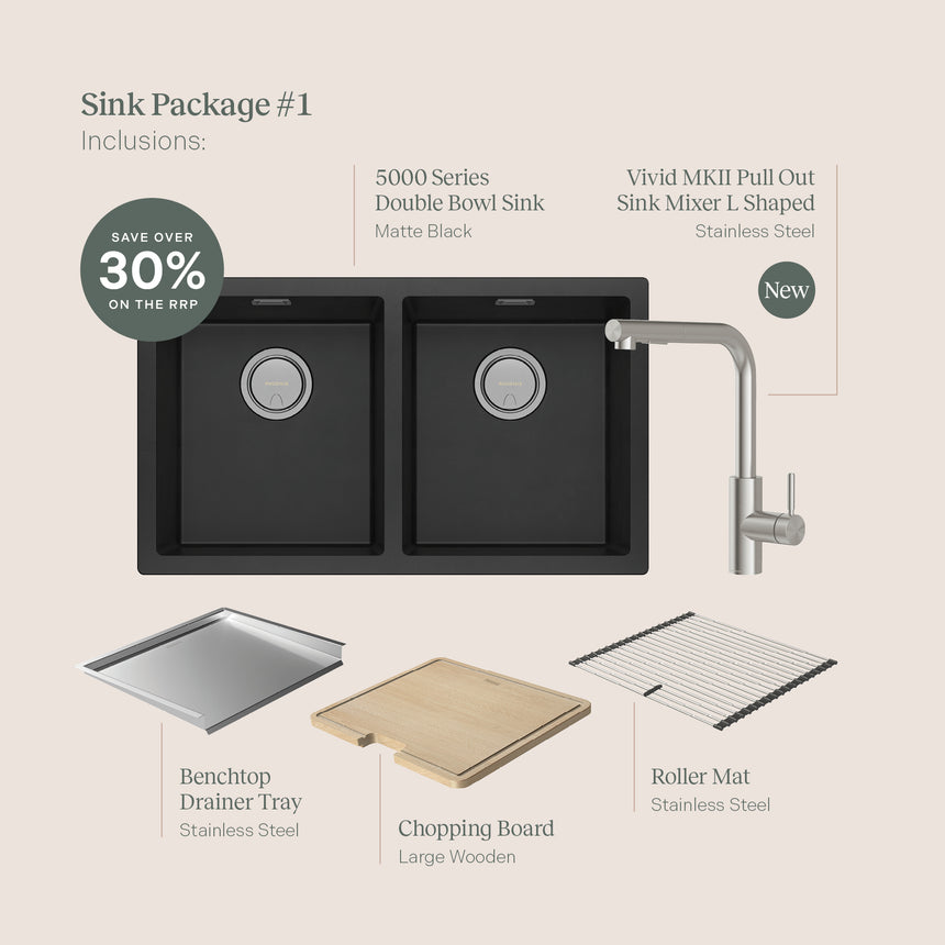 Phoenix Sink Package 1 - Matte Black Sink & Stainless Steel Mixer, additional product view