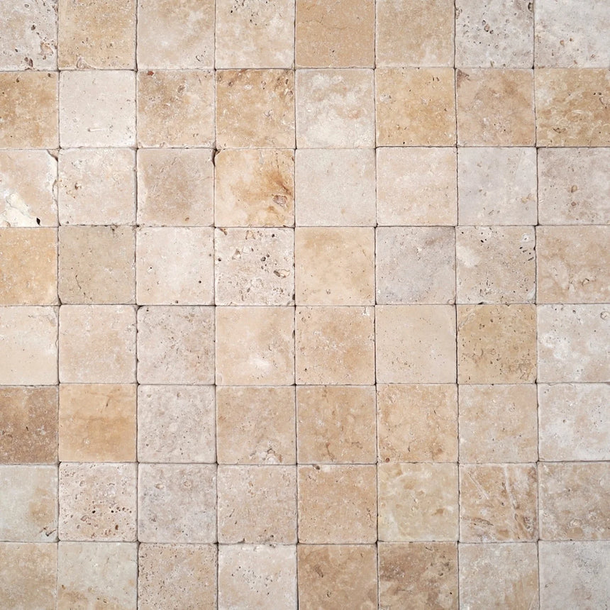 Ivory Premium Travertine natural stone surface and installation by Tilemall