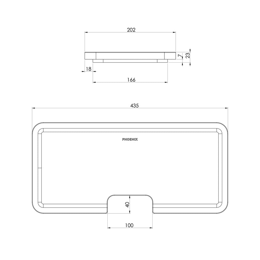 Phoenix Small Chopping Board 435mm x 202mm in Universal, technical line drawing with dimensions