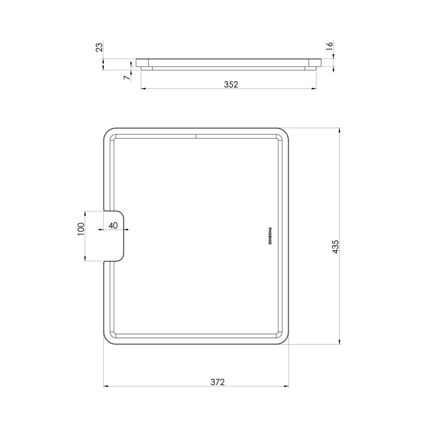 Phoenix Sink Package 1 - Matte Black Sink & Stainless Steel Mixer, technical line drawing with dimensions
