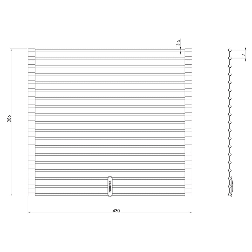 Phoenix Roller Mat Brushed Carbon, technical line drawing with dimensions