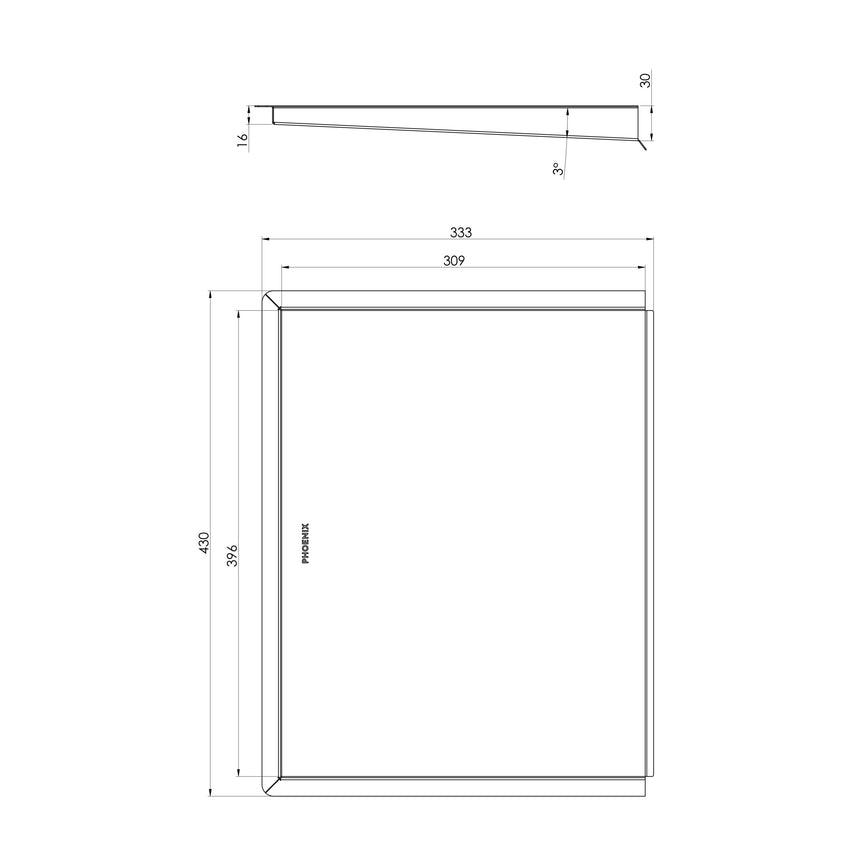 Phoenix Sink Package 1 - Matte Black Sink & Stainless Steel Mixer, technical line drawing with dimensions