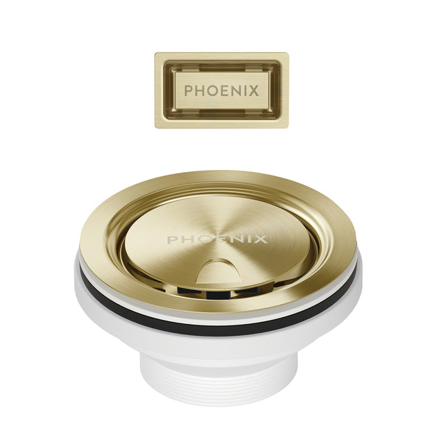 Phoenix 50mm Covered Sink Basket Waste & Overflow Brushed Gold, product view