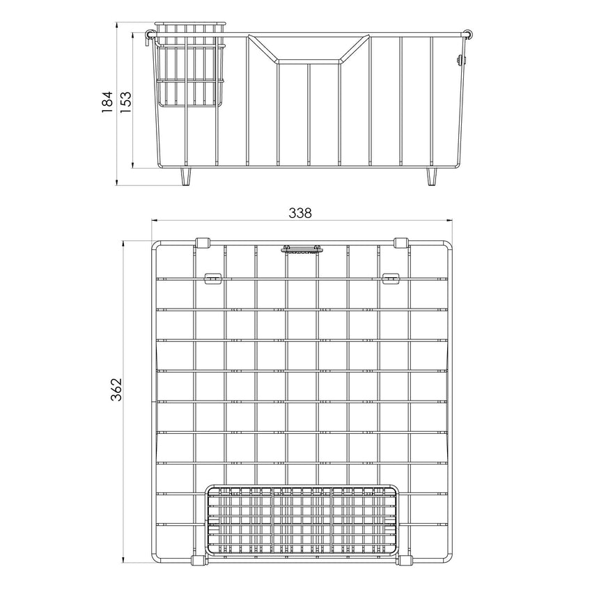 Phoenix Wire Basket Brushed Carbon, technical line drawing with dimensions
