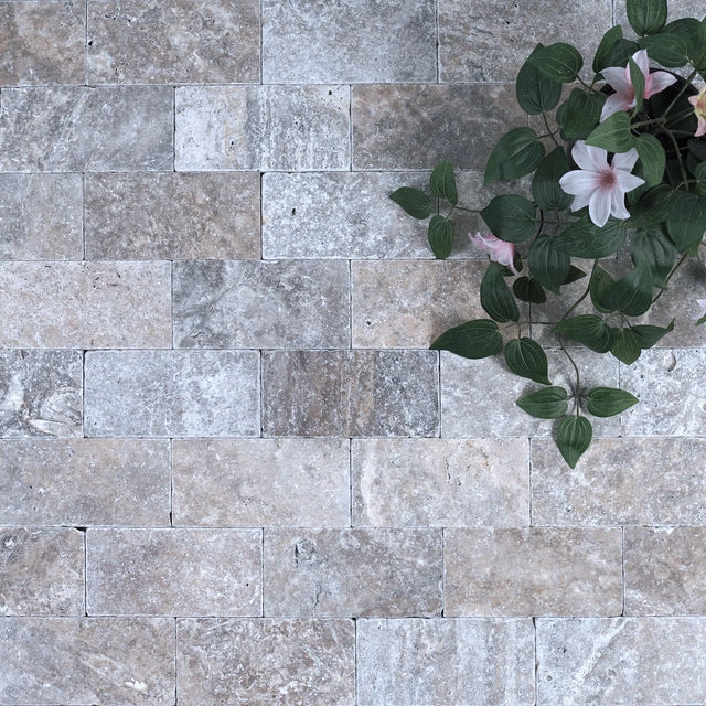 Silver Travertine natural stone surface and installation by Tilemall