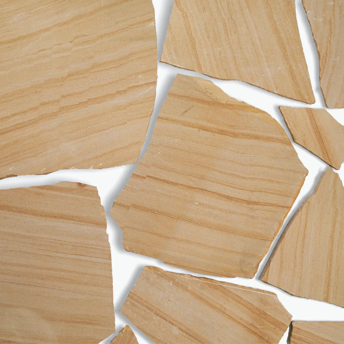 Teakwood Sandstone crazy paving with golden sandstone with wood-like banding by Tilemall