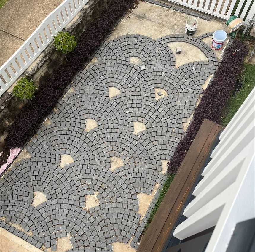 Raven Black Granite mesh-backed sheet layout by Tilemall