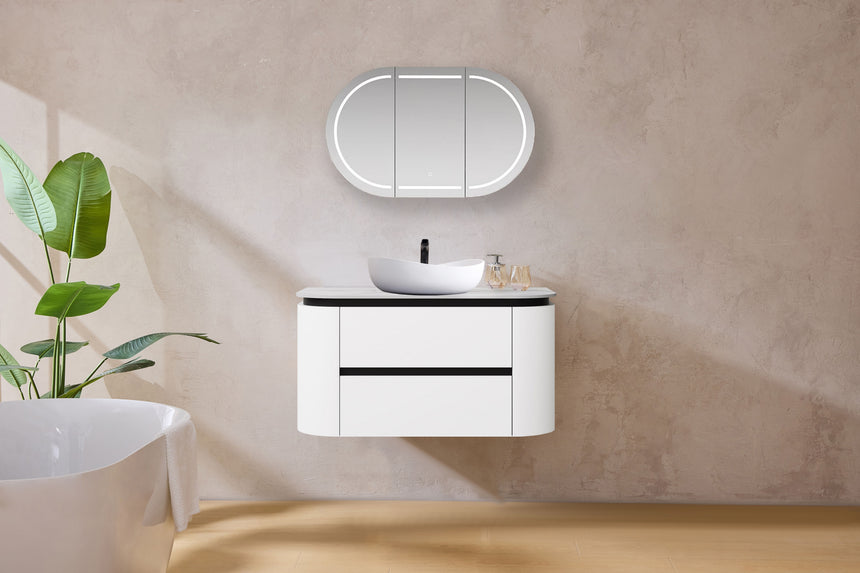 Devito Modern Wall Hung Cabinet Matte Black and White