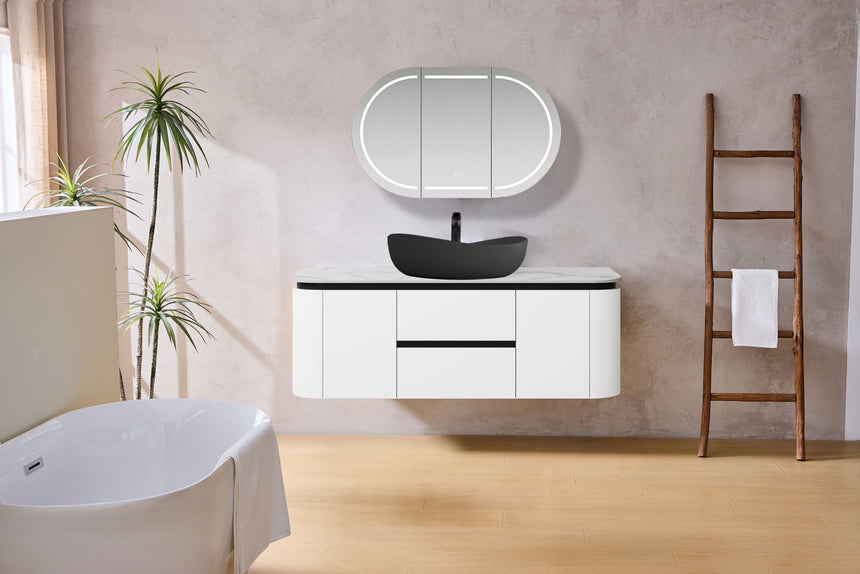 Devito Modern Wall Hung Cabinet Matte Black and White