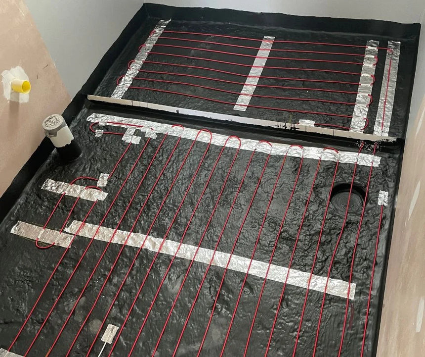 Coldbuster in-screed heating cable installation over waterproofing