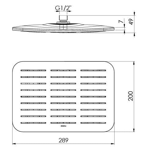 Phoenix NX Cape Shower Rose Chrome, technical line drawing with dimensions