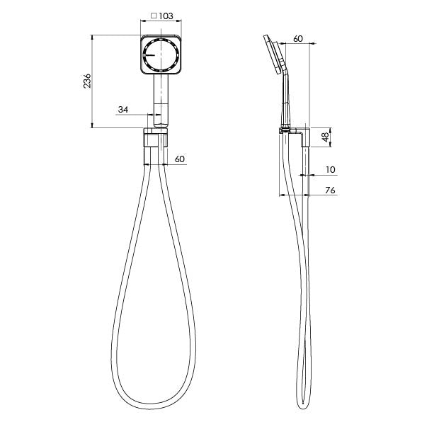 Phoenix NX Orli Hand Shower Chrome, technical line drawing with dimensions