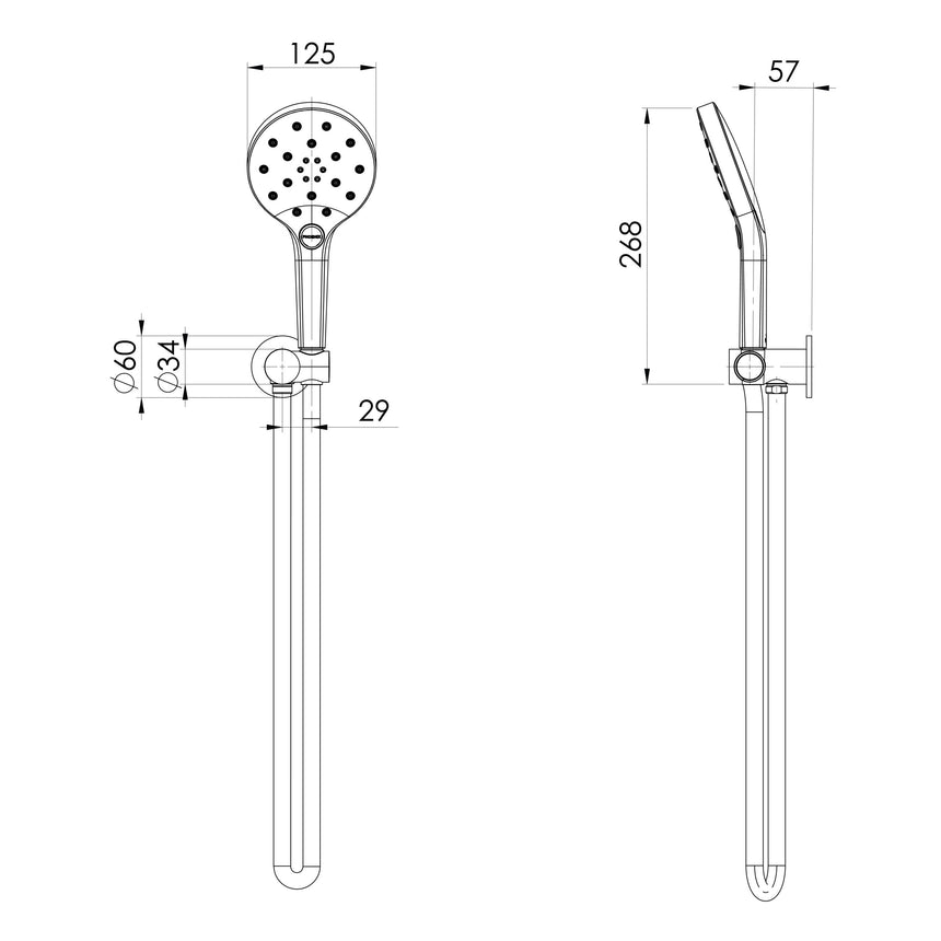 Phoenix Ormond Hand Shower Brushed Nickel, technical line drawing with dimensions