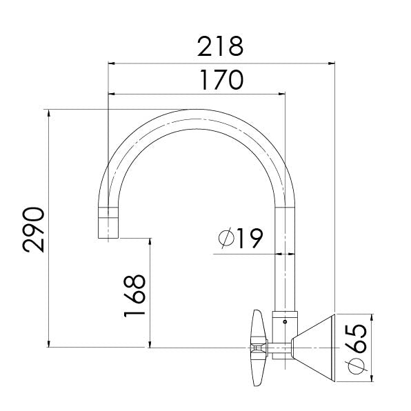 Phoenix Ivy Wall Sink Set Chrome, technical line drawing with dimensions