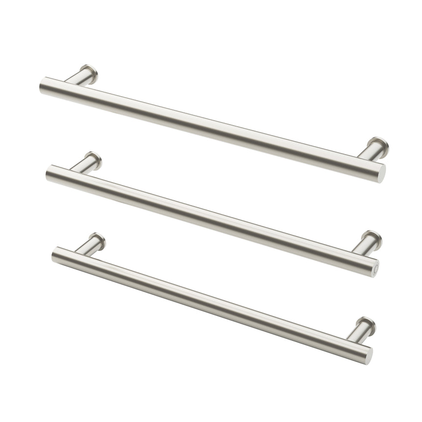 Phoenix Heated Triple Towel Rail Round 600mm Brushed Nickel, additional product view