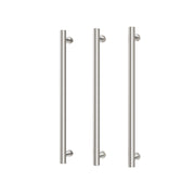 Phoenix Heated Triple Towel Rail Round 600mm brushed nickel by Tilemall, vertical bars with wall-mounted supports