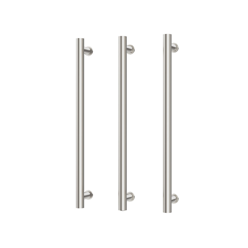 Phoenix Heated Triple Towel Rail Round 600mm Brushed Nickel, product view