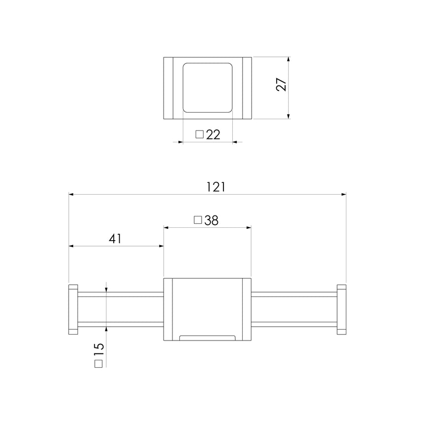 Phoenix Vertical Rail Hook Square Brushed Nickel, technical line drawing with dimensions
