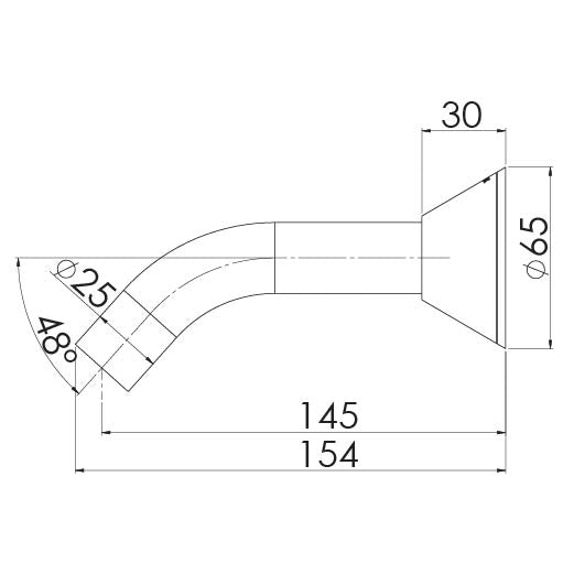 Phoenix Ivy Bath Outlet 150mm Chrome, technical line drawing with dimensions