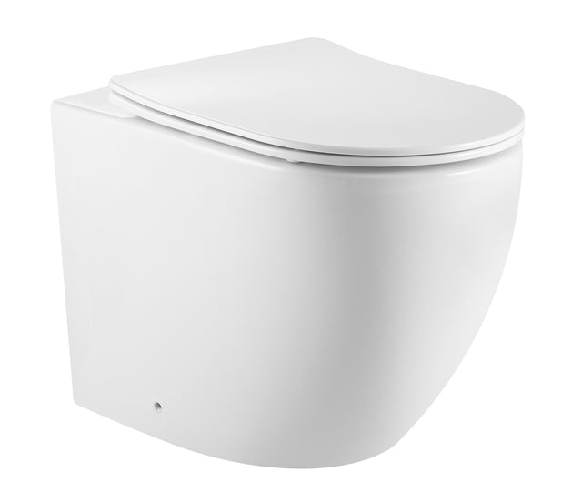 Lukka Procida rimless wall-faced floor pan porcelain toilet in gloss white with soft-close seat by Tilemall