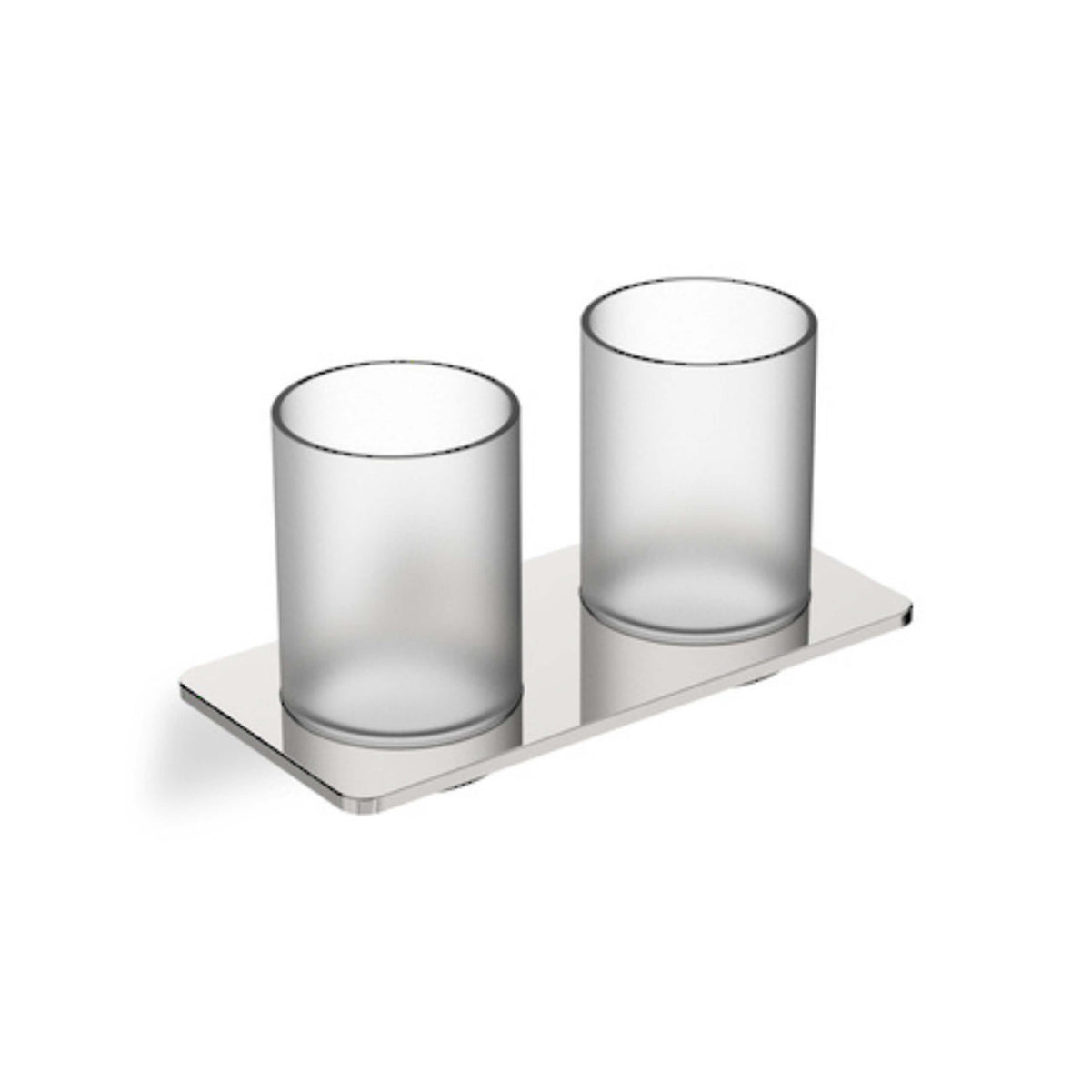 Kohler July double tumbler holder in chrome with two frosted glass cups by Tilemall