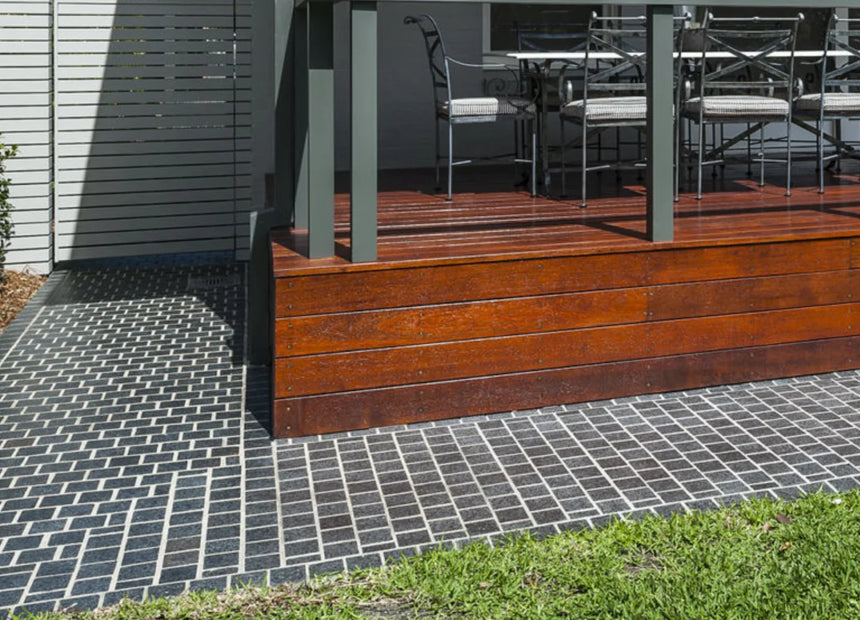 Raven Black Granite mesh-backed sheet layout by Tilemall