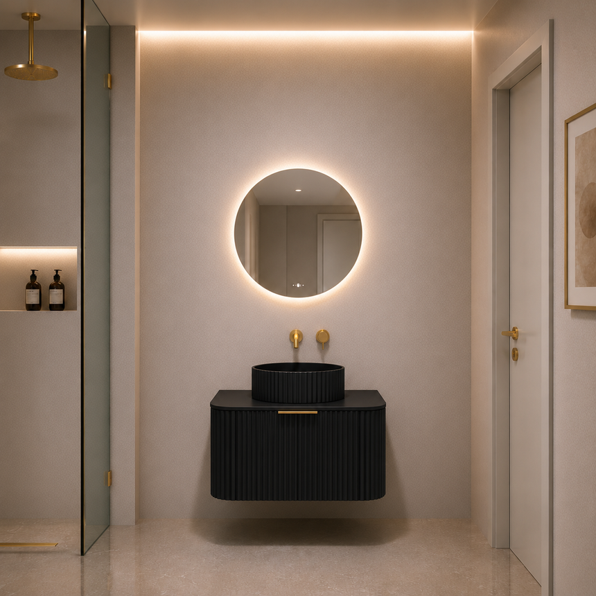 Agena Modern Fluted Wall Hung Cabinet Matte Black