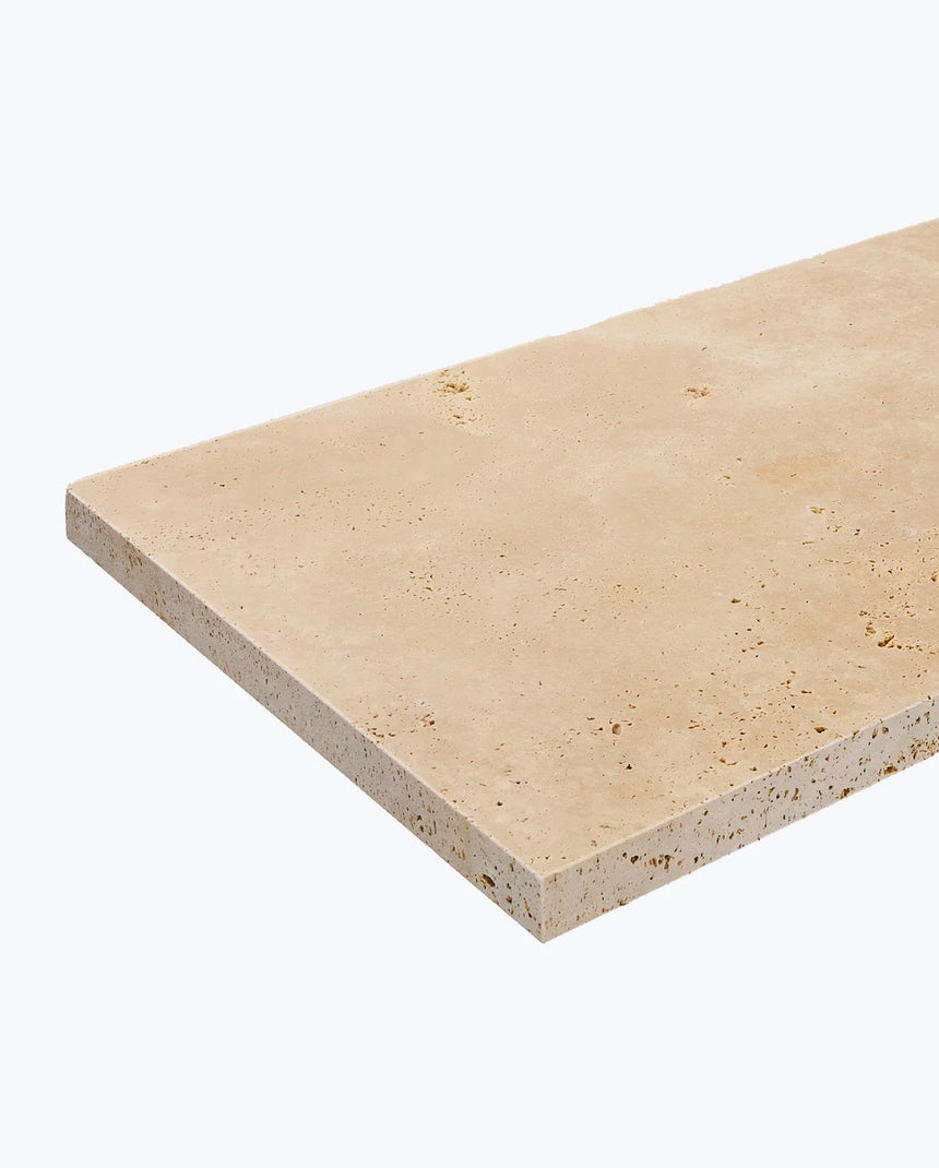 Ivory Premium Travertine natural stone surface and installation by Tilemall