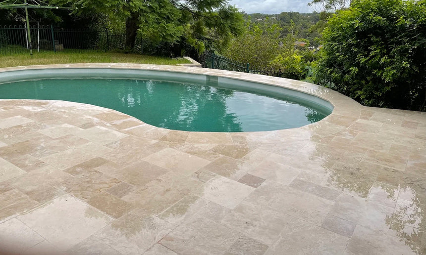 Classic Premium Travertine outdoor paving installation