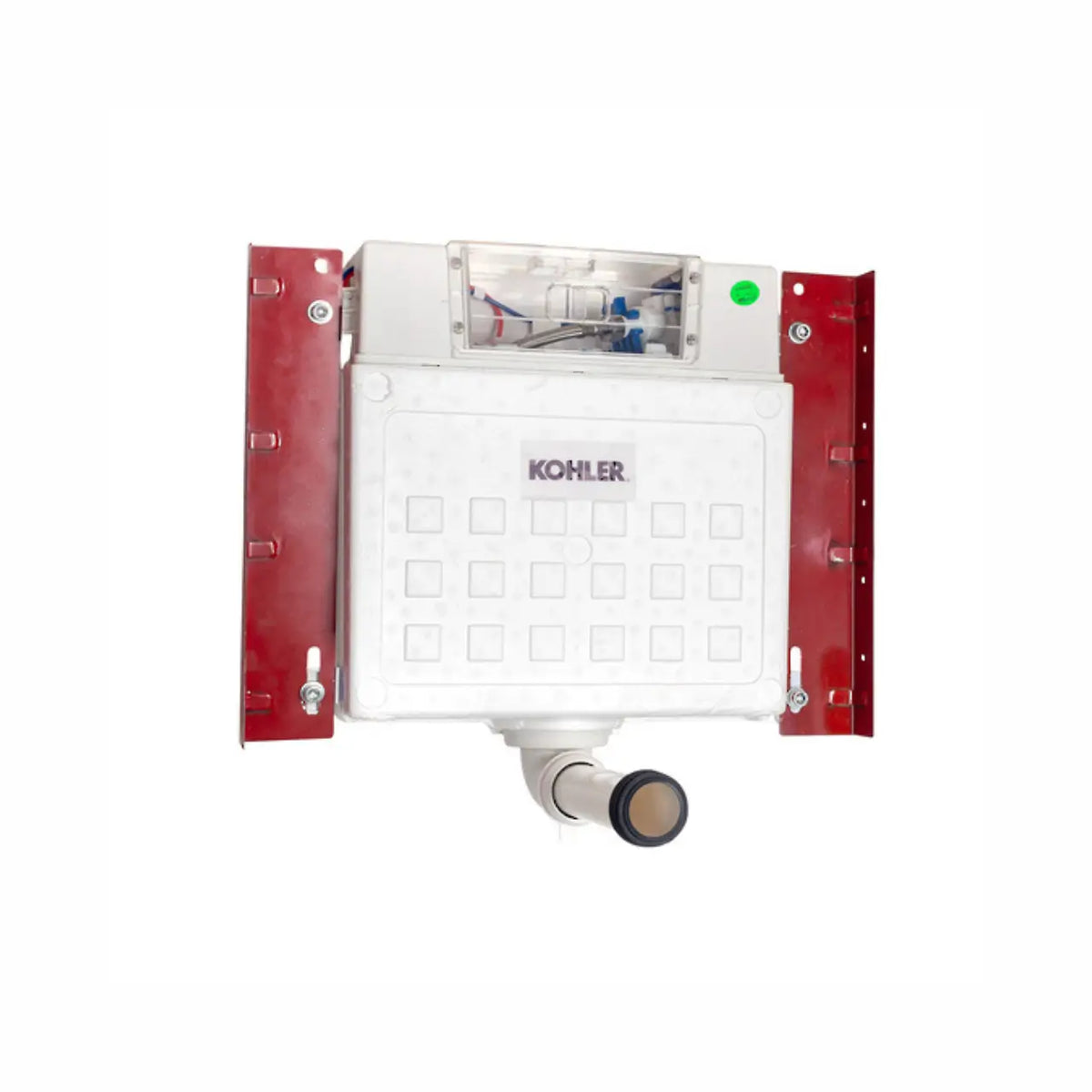 KL Pneumatic wall-faced low-level toilet cistern by Tilemall, 150mm, white with red side panels and pneumatic flush mechanism
