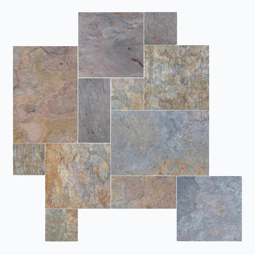Rajah Multi Slatestone natural stone surface and installation by Tilemall