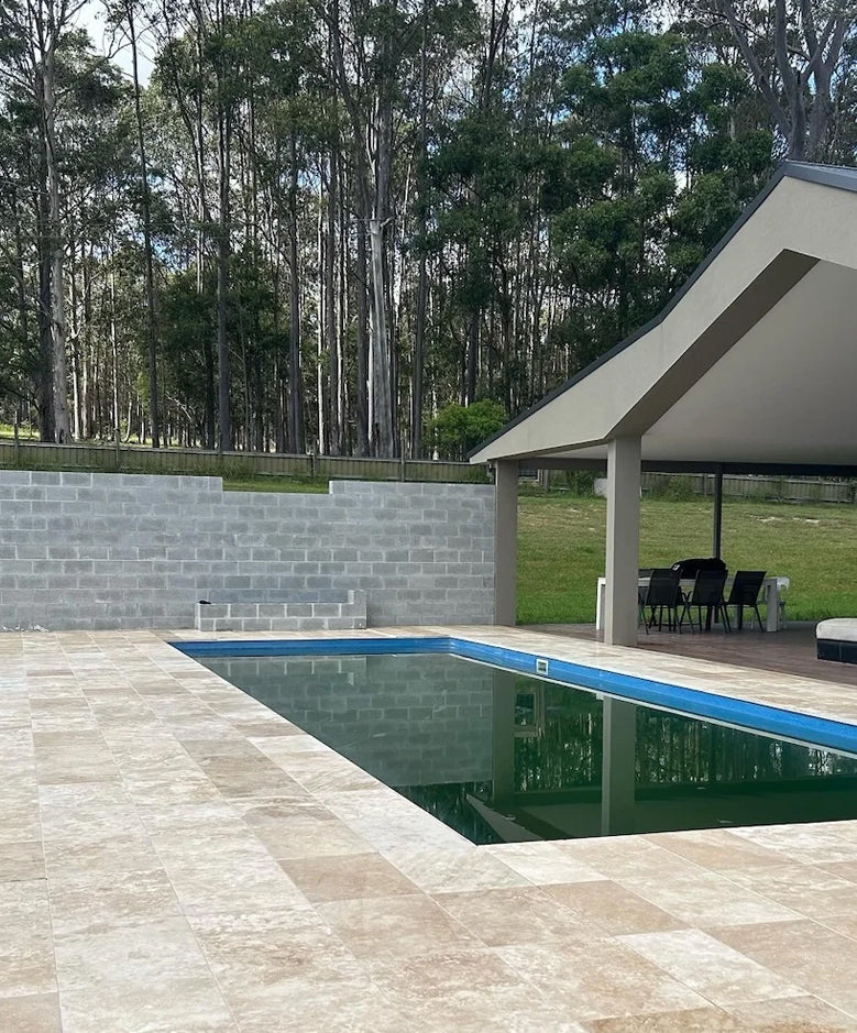 Classic Premium Travertine outdoor paving installation