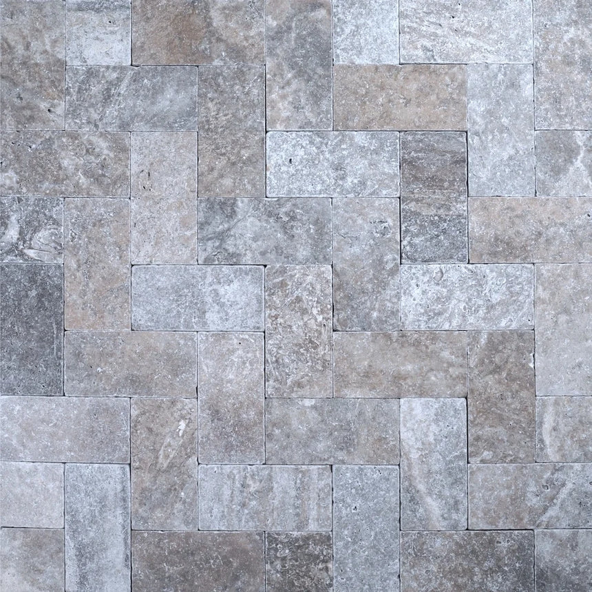 Silver Travertine natural stone surface and installation by Tilemall