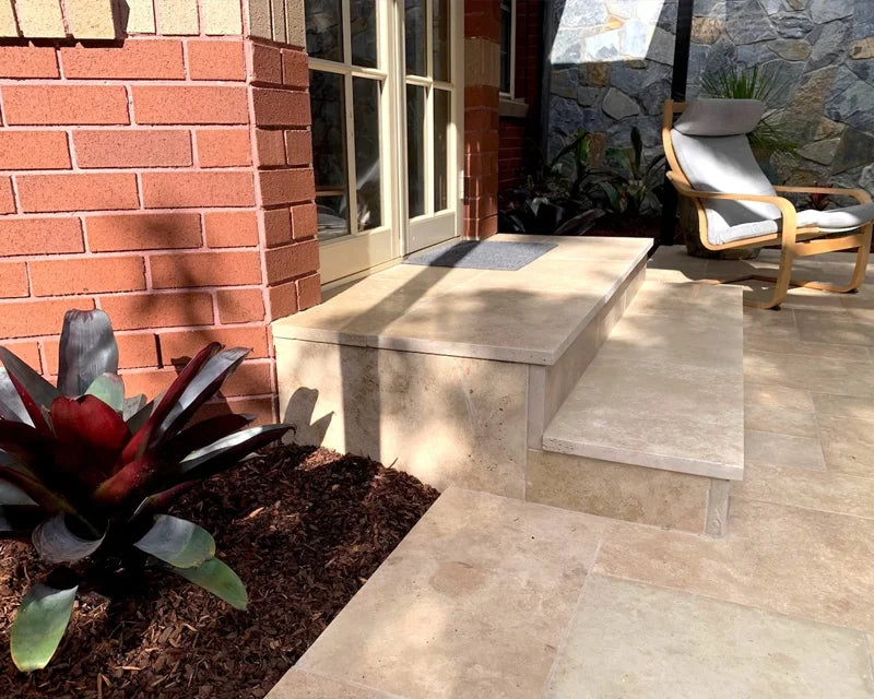 Ivory Premium Travertine natural stone surface and installation by Tilemall
