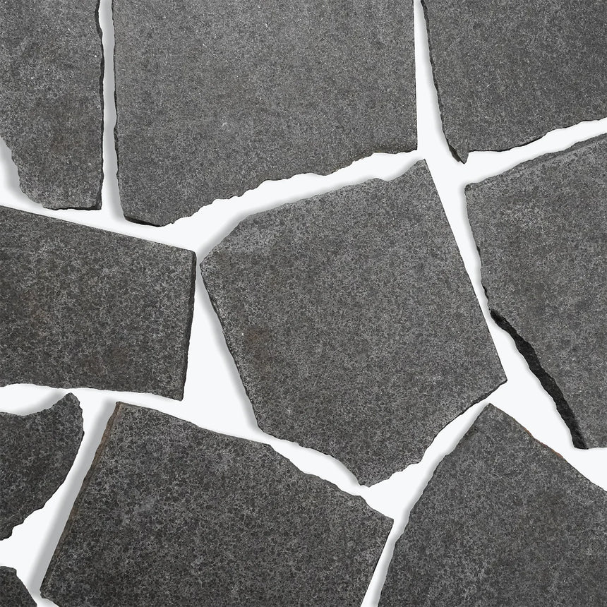 Raven Black close view of dark grey paving with pale joints by Tilemall