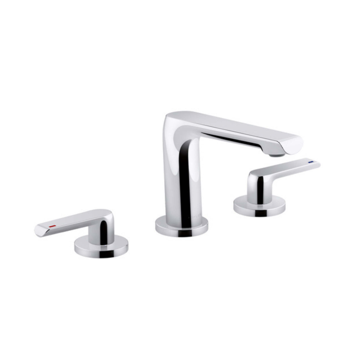 Kohler Avid 3TH polished chrome basin set by Tilemall with curved spout and three-piece lever handles
