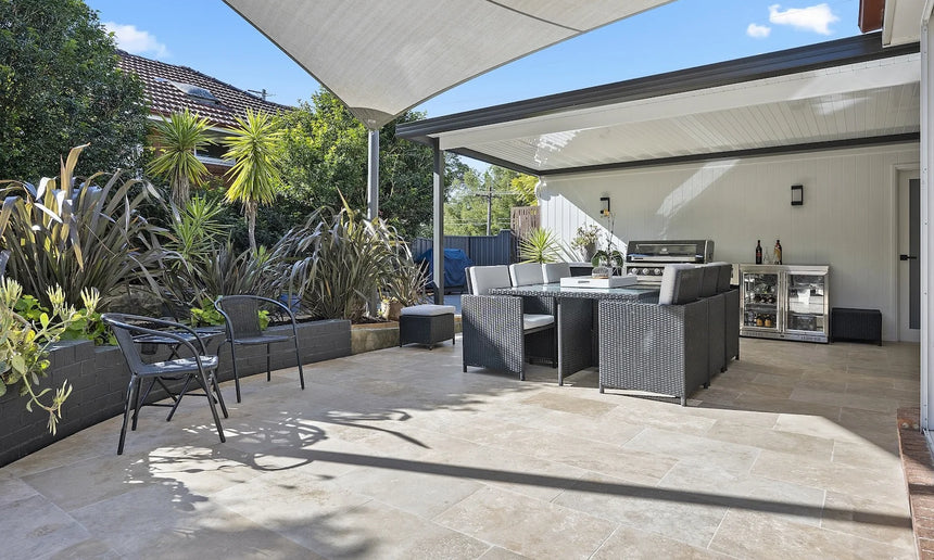 Classic Premium Travertine outdoor paving installation
