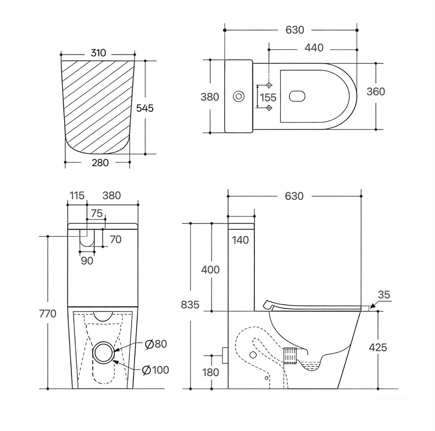 Lukka Acadia Full Rimless Wall Faced Toilet Suite by Tilemall