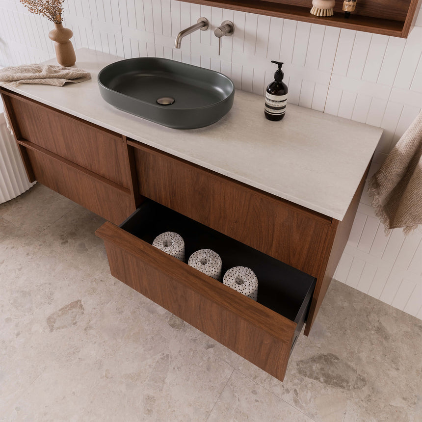 ADP Eli All Drawer Twin Wall Hung Vanity Caesarstone Mineral Vanity ADP