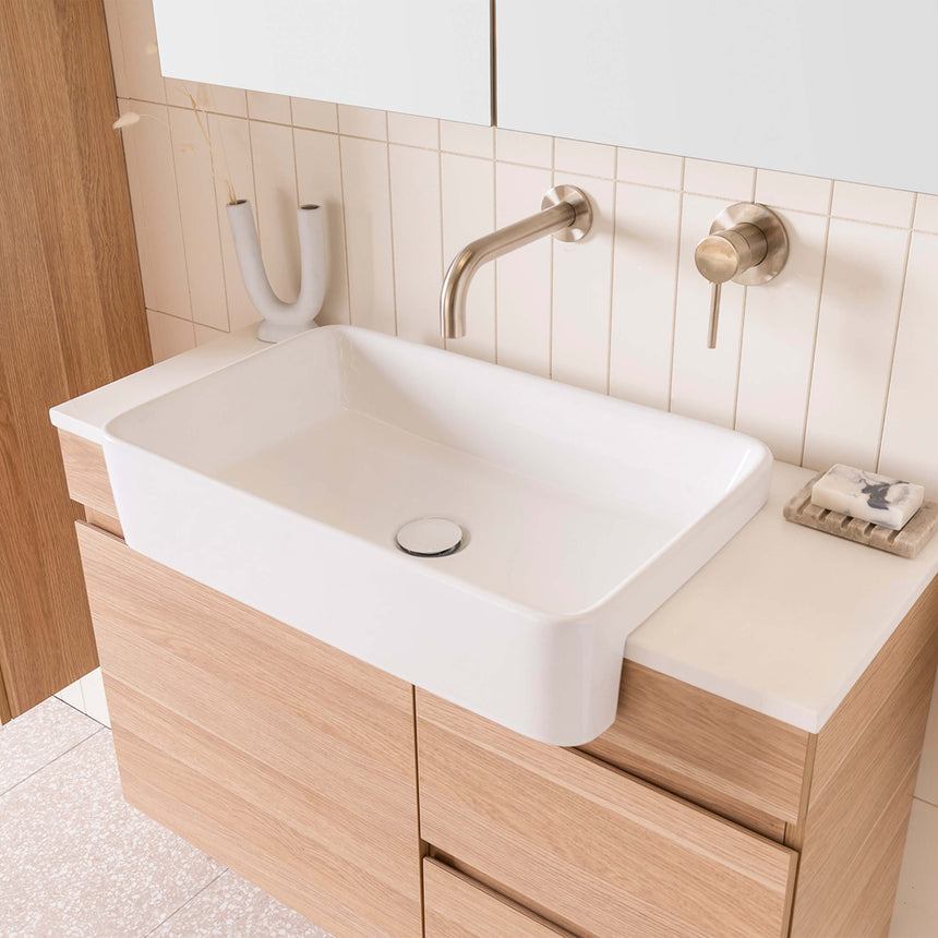 ADP Glacier Semi-Recessed Door & Drawer Wall Hung Vanity Cherry Pie Premium Solid Surface Vanity ADP