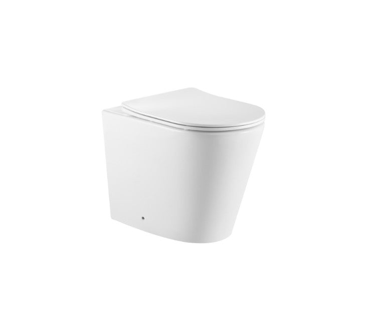 Lukka Agena rimless wall-faced floor pan porcelain toilet by Tilemall in gloss white