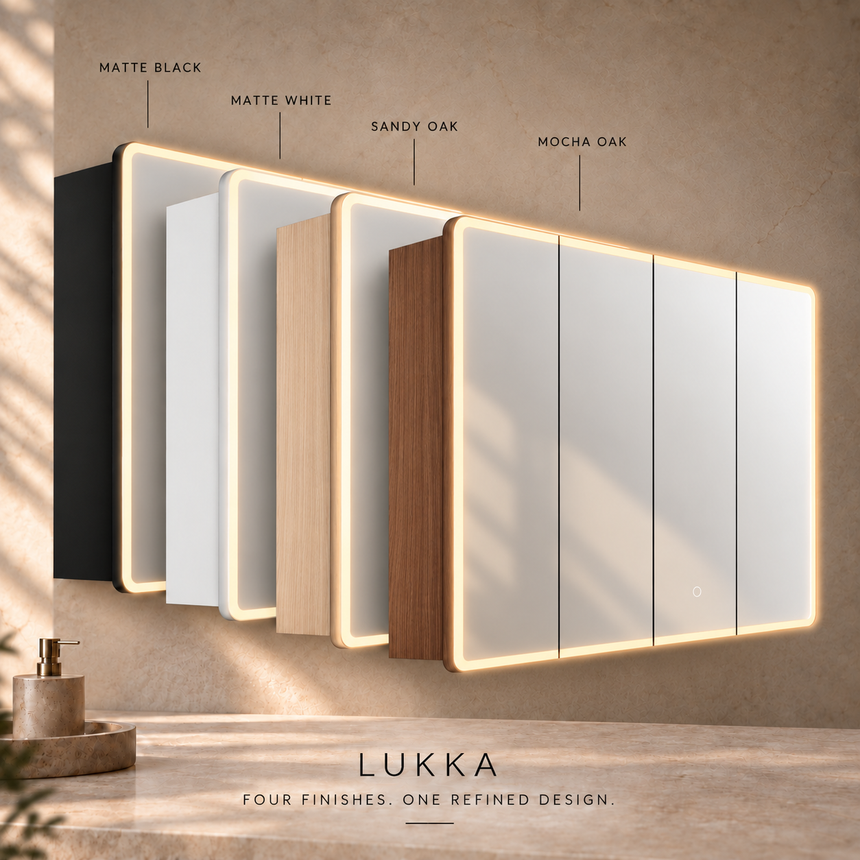 Lukka Avola PVC Triple LED Shaving Cabinet Avola finish swatch: matte black, matte white, sandy oak, mocha oak four-door by Tilemall