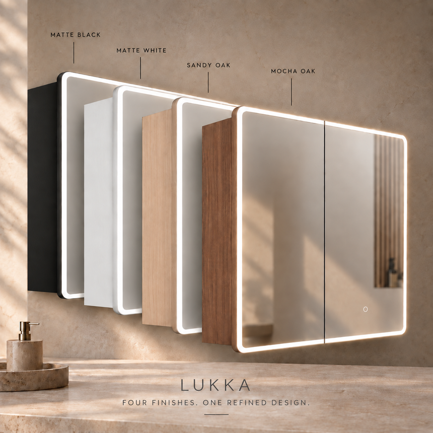 Lukka Avola PVC Triple LED Shaving Cabinet Avola finish options: matte black, matte white, sandy oak, mocha oak by Tilemall