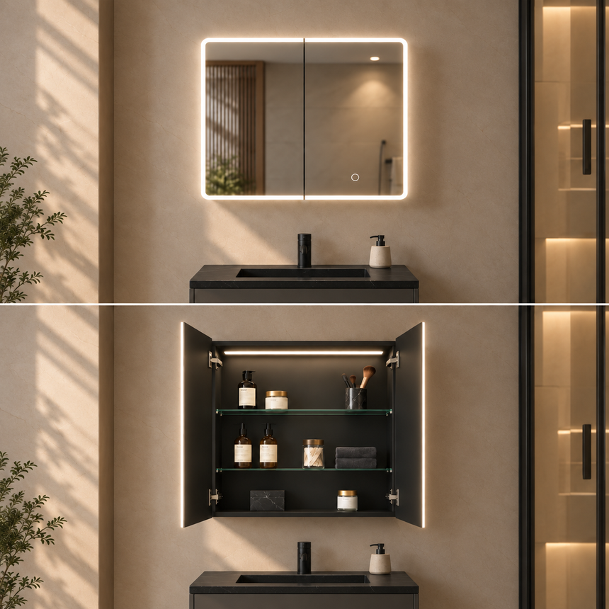 Lukka Avola PVC Triple LED Shaving Cabinet avola LED shaving cabinet cool white light setting with closed doors by Tilemall