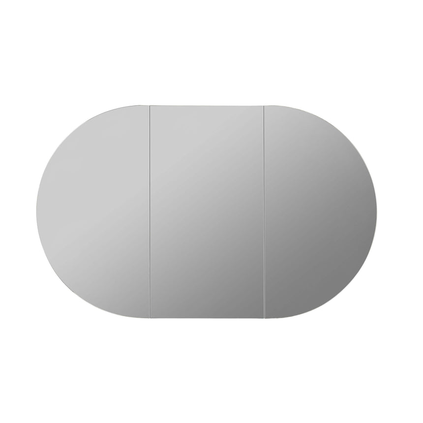 Lukka Allison 900mm shaving cabinet front view showing three-door configuration and curved profile by Tilemall