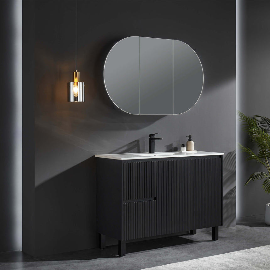 Lukka Allison shaving cabinet 800mm matte white three-door wall-hung by Tilemall
