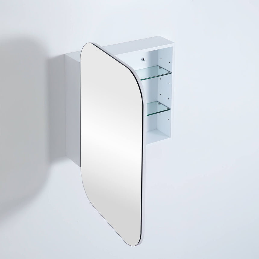 Lukka Allison matte white shaving cabinet installed in bathroom showing three shelves by Tilemall